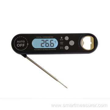 Digital Folding Instant Read Kitchen Meat Thermometer with Auto Rotating Display and Bottle Opener